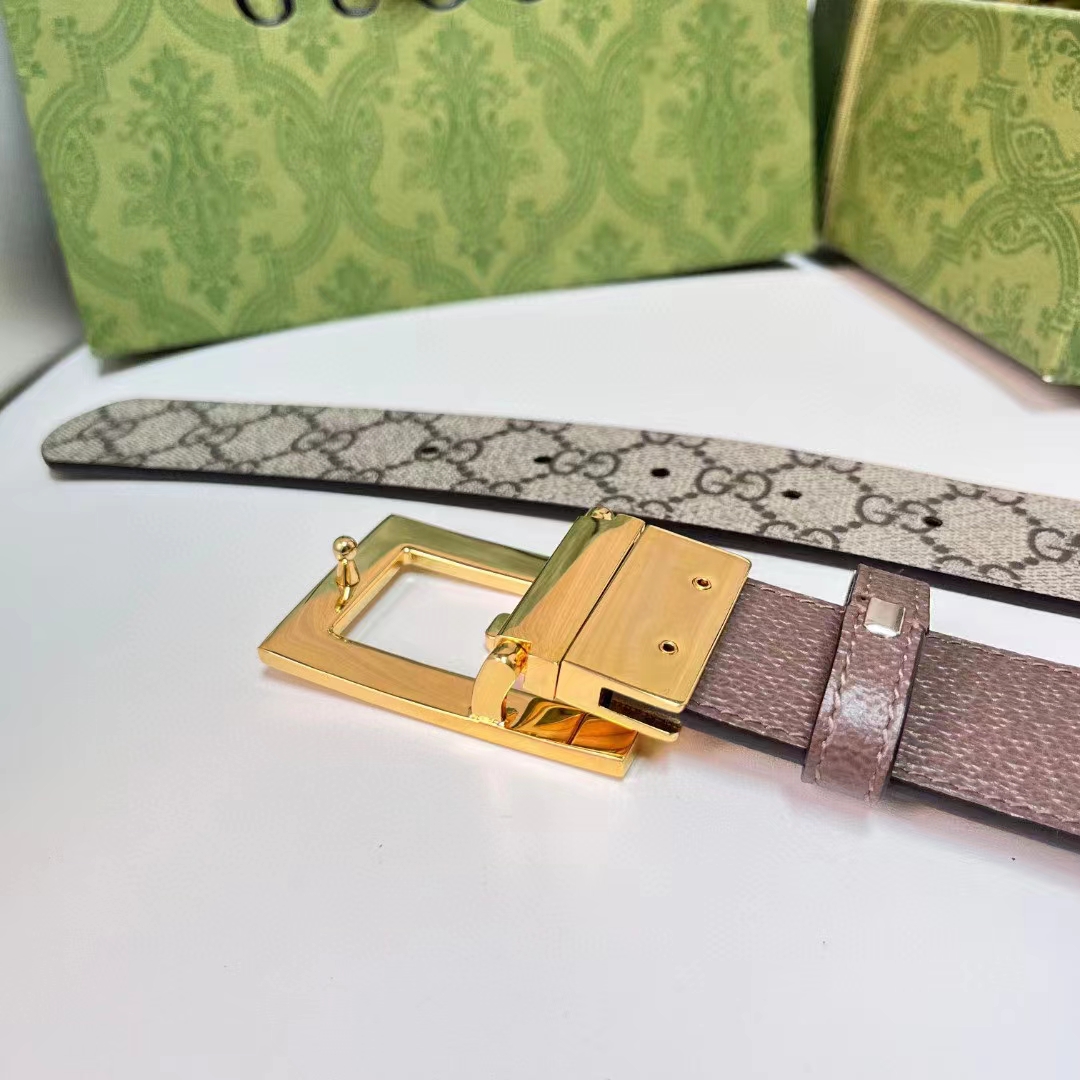 Gucci Unisex Reversible Belt Square G Buckle Beige Ebony GG Supreme Canvas Reverses Brown