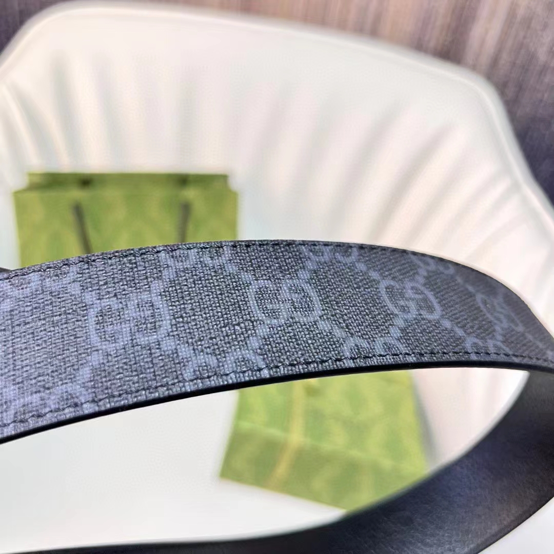 Gucci Unisex Reversible Belt Square G Buckle Black GG Supreme Canvas Reverses Leather