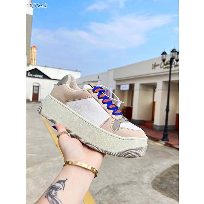 Gucci Unisex Screener GG Sneaker White Original Canvas Beige Suede Leather Low Heel