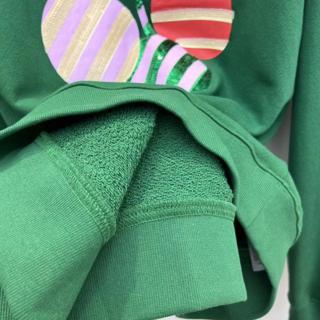Gucci Women GG Cotton Jersey Sweatshirt Green Light Felted Crewneck Long Sleeves