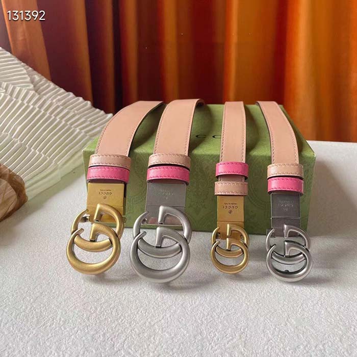 Gucci Women GG Marmont Reversible Belt Beige Pink Leather 3 CM Width Double G