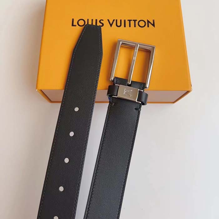Louis Vuitton LV City Pin 35MM Belt Black Calf Leather Silver-Color Hardware