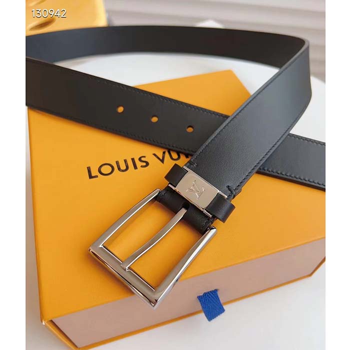 Louis Vuitton LV City Pin 35MM Belt Black Calf Leather Silver-Color Hardware