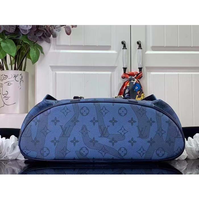 Louis Vuitton LV Unisex Christopher MM Backpack Abyss Blue Monogram Aquagarden Coated Canvas