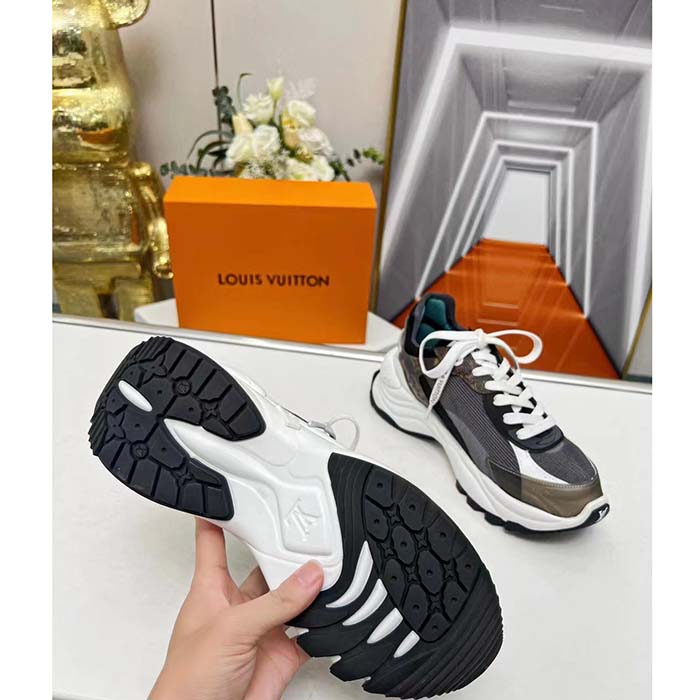 Louis Vuitton LV Unisex Run 55 Sneaker Black Mix Materials Lifted Rubber Outsole