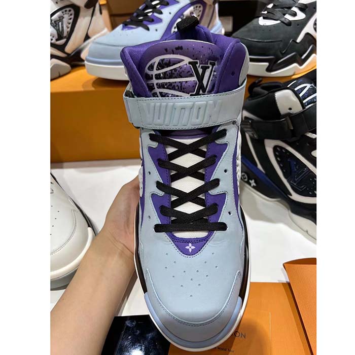 Louis Vuitton LV Unisex Trainer 2.0 Sneaker Boot Blue Suede Calf Leather
