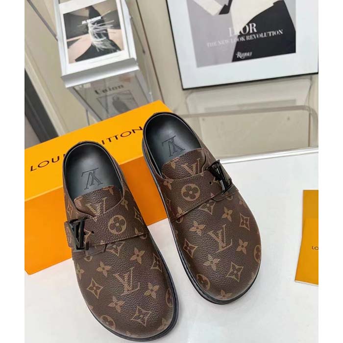 Louis Vuitton Unisex LV Easy Mule Ebene Monogram Canvas Adjustable Strap Anatomic Insole