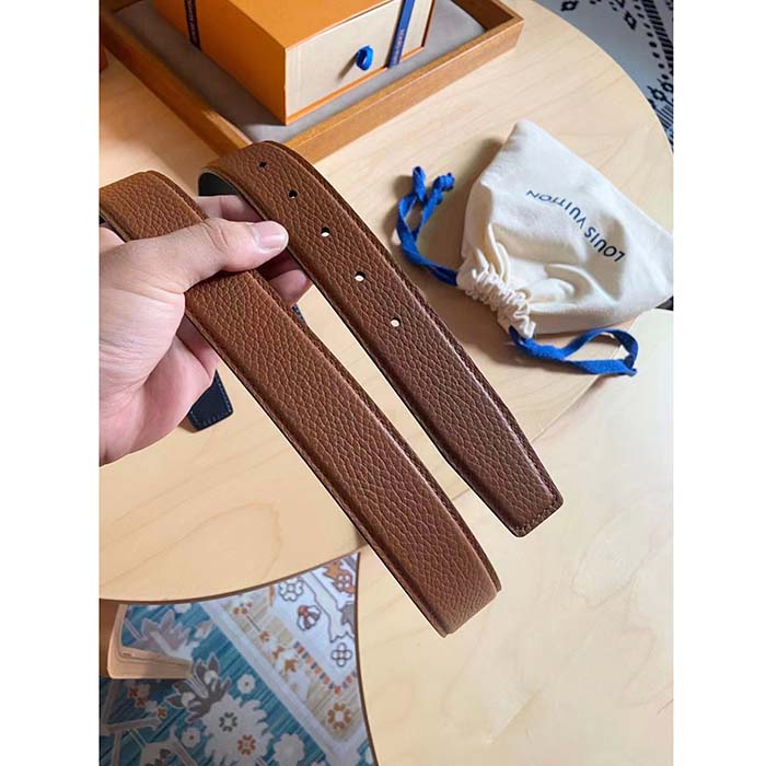 Louis Vuitton Unisex LV Heritage 35 MM Reversible Belt Cognac Black Leather