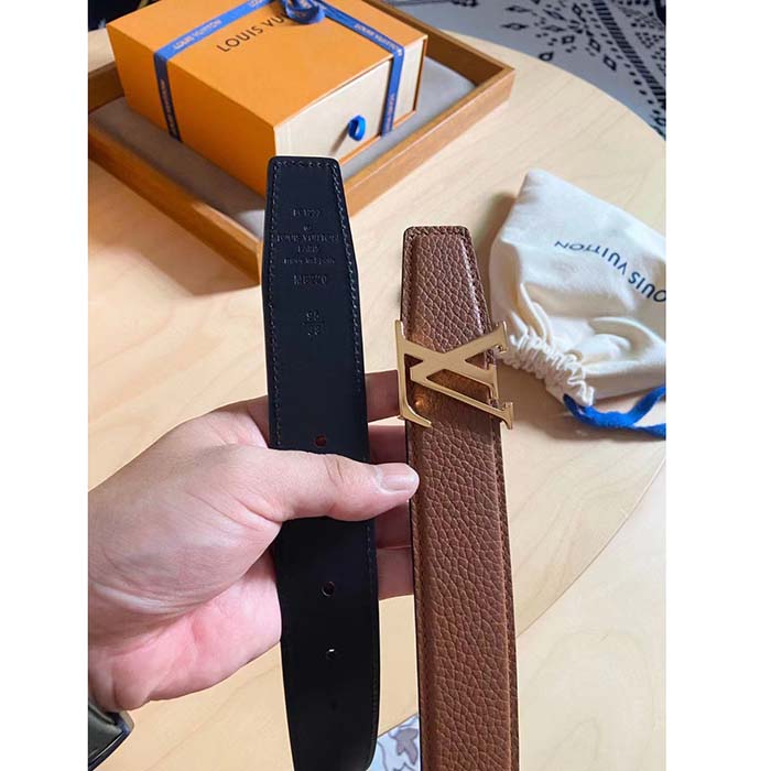Louis Vuitton Unisex LV Heritage 35 MM Reversible Belt Cognac Black Leather
