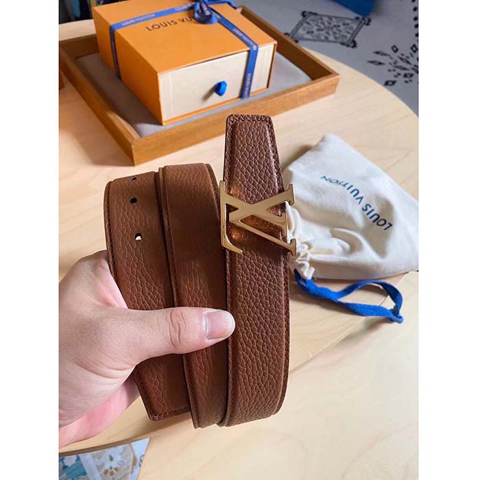 Louis Vuitton Unisex LV Heritage 35 MM Reversible Belt Cognac Black Leather