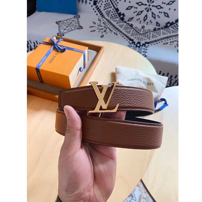 Louis Vuitton Unisex LV Heritage 35 MM Reversible Belt Cognac Black Leather