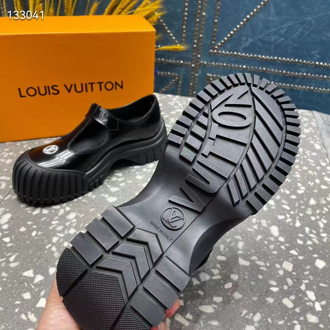 Louis Vuitton Women Ruby Flat Mary Jane Black Calf Leather Rubber LV Circle Signature