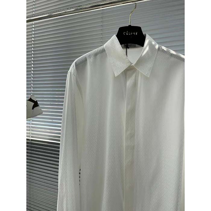 Dior Women CD Diamond Shirt White Silk-Blend Jacquard All-Over Shirttail Hem Viscose Silk