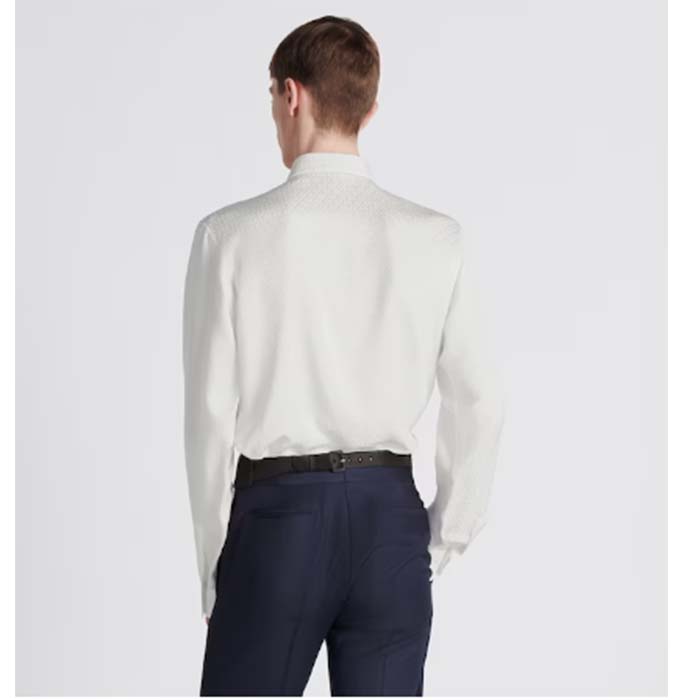 Dior Men CD Diamond Shirt White Silk-Blend Jacquard All-Over Shirttail Hem Viscose Silk