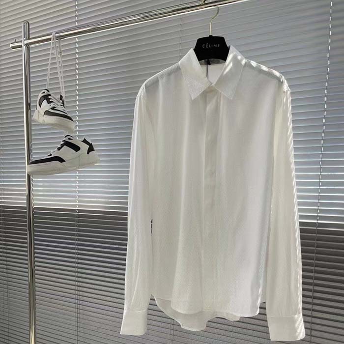 Dior Women CD Diamond Shirt White Silk-Blend Jacquard All-Over Shirttail Hem Viscose Silk