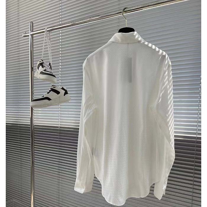 Dior Women CD Diamond Shirt White Silk-Blend Jacquard All-Over Shirttail Hem Viscose Silk