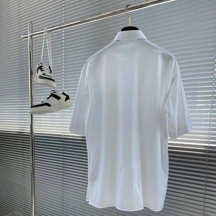 Dior Women CD Diamond Tears Short-Sleeved Shirt White Cotton Piqué Cotton Straight Hem Side Vents