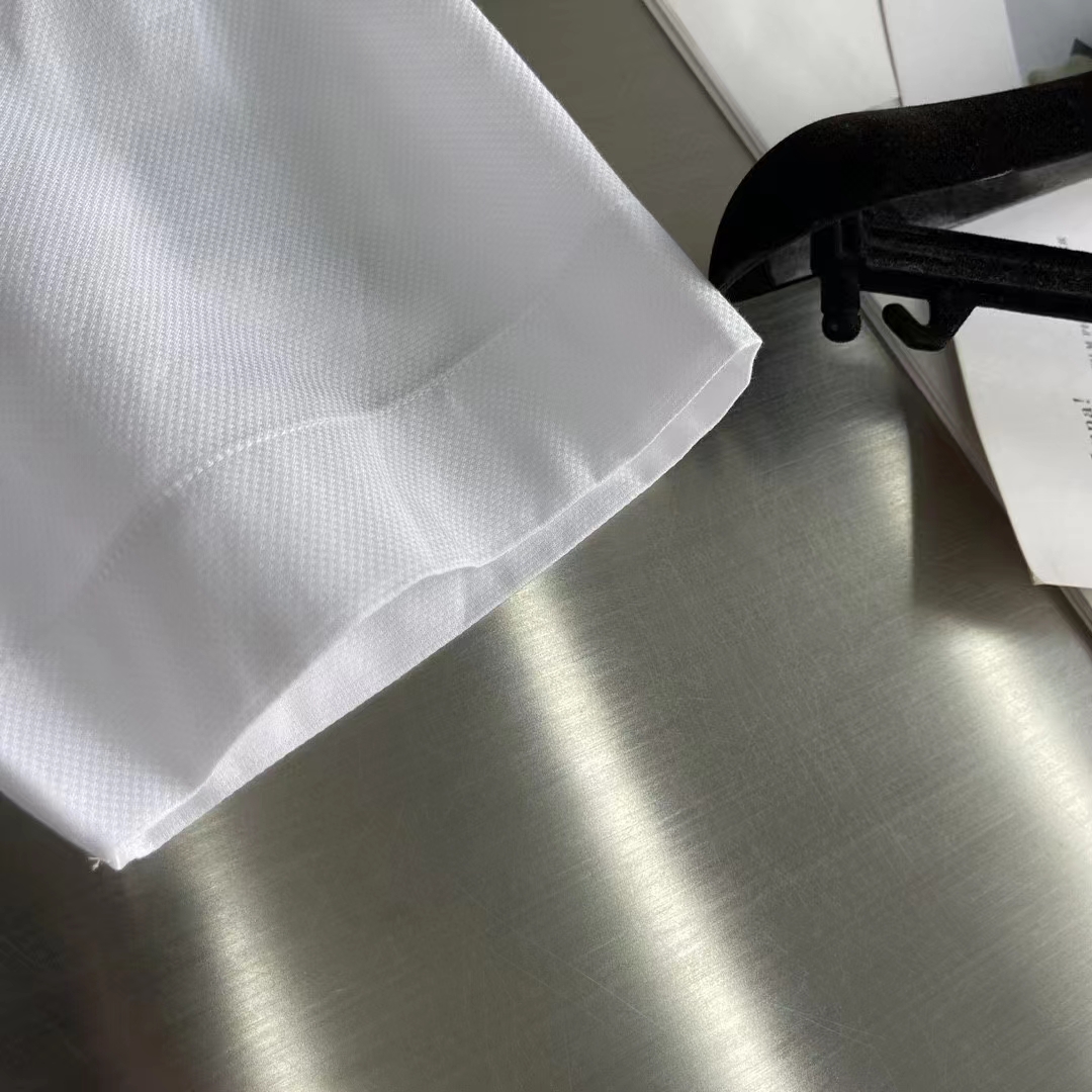 Dior Women CD Diamond Tears Short-Sleeved Shirt White Cotton Piqué Cotton Straight Hem Side Vents