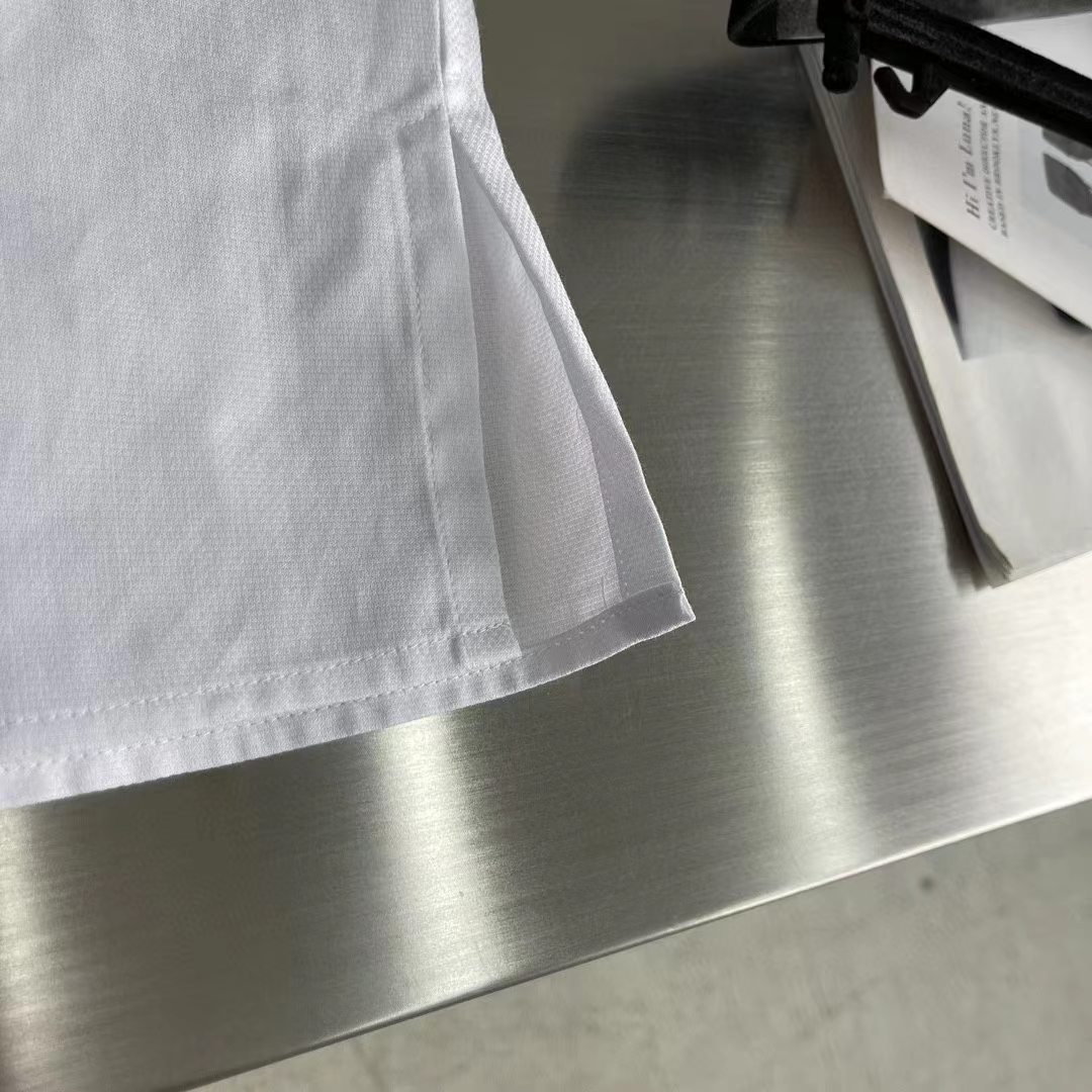 Dior Women CD Diamond Tears Short-Sleeved Shirt White Cotton Piqué Cotton Straight Hem Side Vents