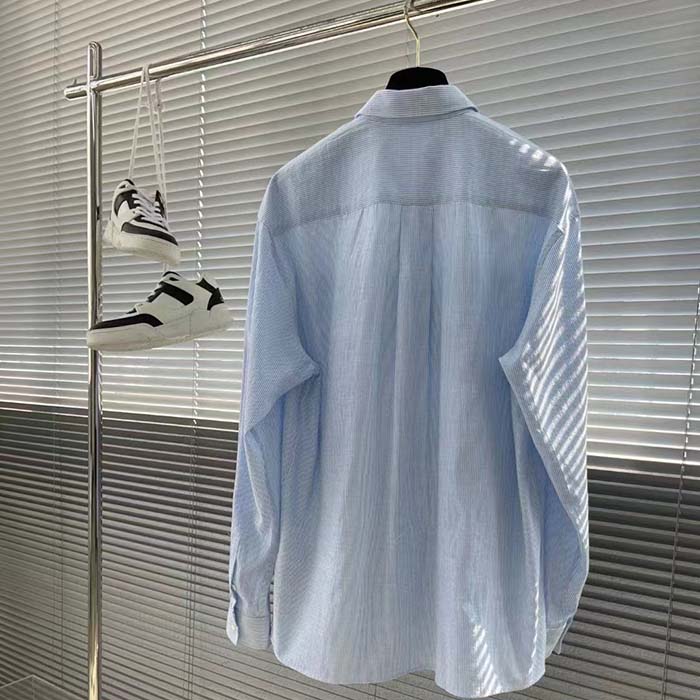 Dior Women CD Dior Tears Shirt Blue Striped Cotton Oxford Straight Hem Side Vents Cotton
