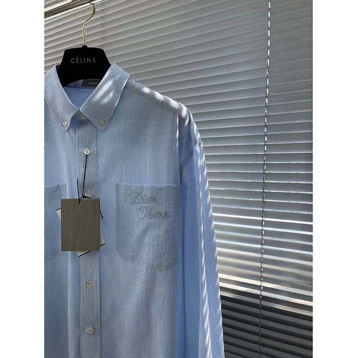 Dior Women CD Dior Tears Shirt Blue Striped Cotton Oxford Straight Hem Side Vents Cotton