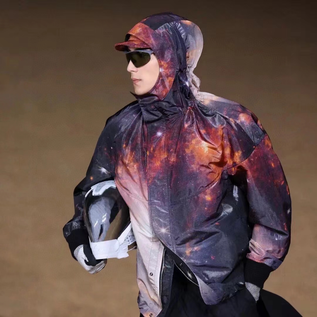 Dior Men CD Hooded Blouson Multicolor Technical Fabric All-Over Astral