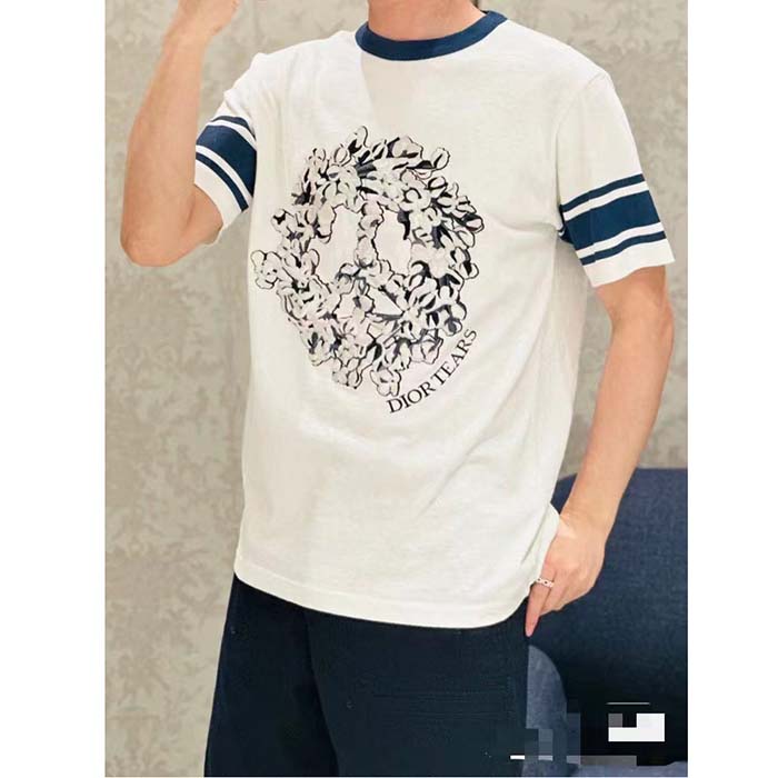 Dior Men CD Relaxed-Fit Dior Tears T-Shirt White Slub Cotton Jersey
