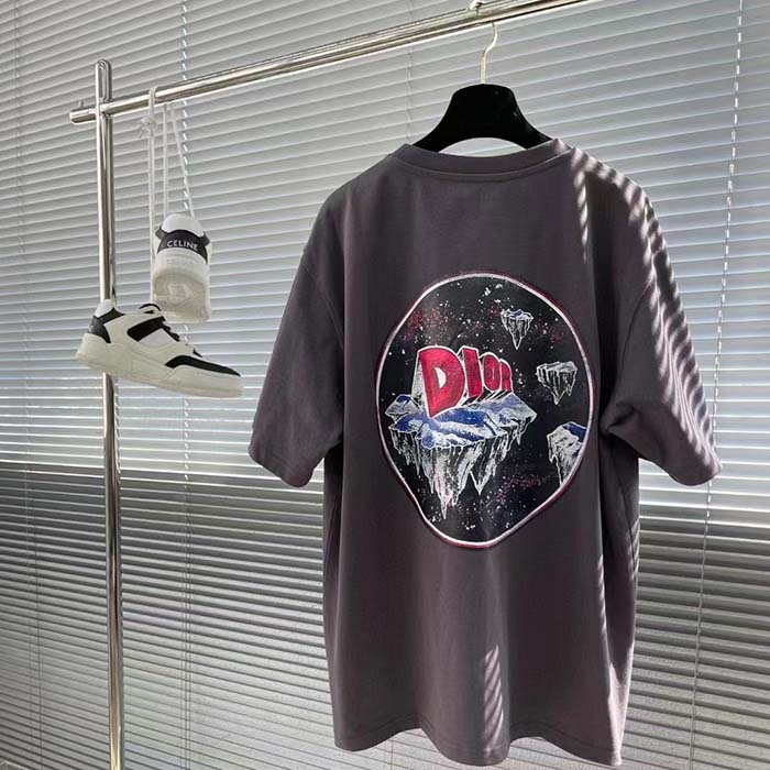 Dior Men CD Relaxed-Fit T-Shirt Gray Slub Cotton Jersey Ribbed Crew Neck