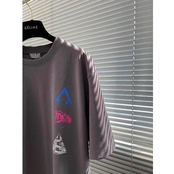 Dior Men CD Relaxed-Fit T-Shirt Gray Slub Cotton Jersey Ribbed Crew Neck