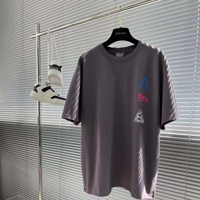 Dior Men CD Relaxed-Fit T-Shirt Gray Slub Cotton Jersey Ribbed Crew Neck
