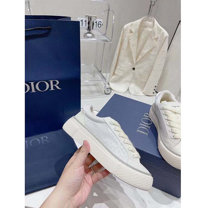 Dior Unisex CD B33 Sneaker White Smooth Calfskin Dior Oblique Jacquard