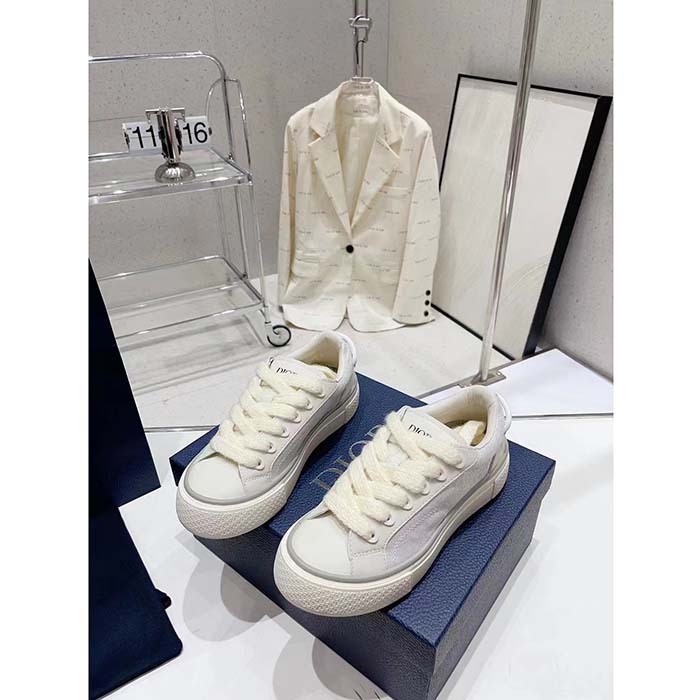 Dior Unisex CD B33 Sneaker White Smooth Calfskin Dior Oblique Jacquard