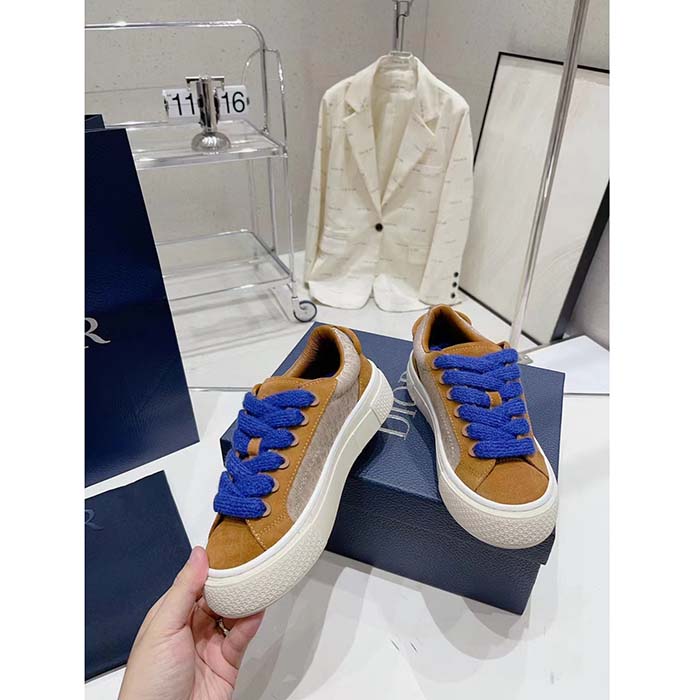 Dior Unisex CD Dior B33 Sneaker Brown Cream Oblique Jacquard Brown Suede