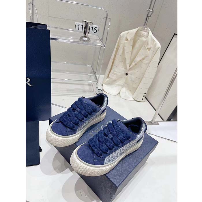 Dior Unisex CD Dior B33 Sneaker Navy Blue Dior Oblique Jacquard Suede