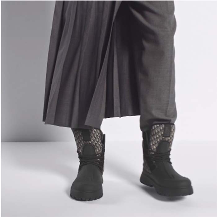 Dior Unisex CD Dior Garden Ankle Boot Beige Black Oblique Jacquard Black Rubber