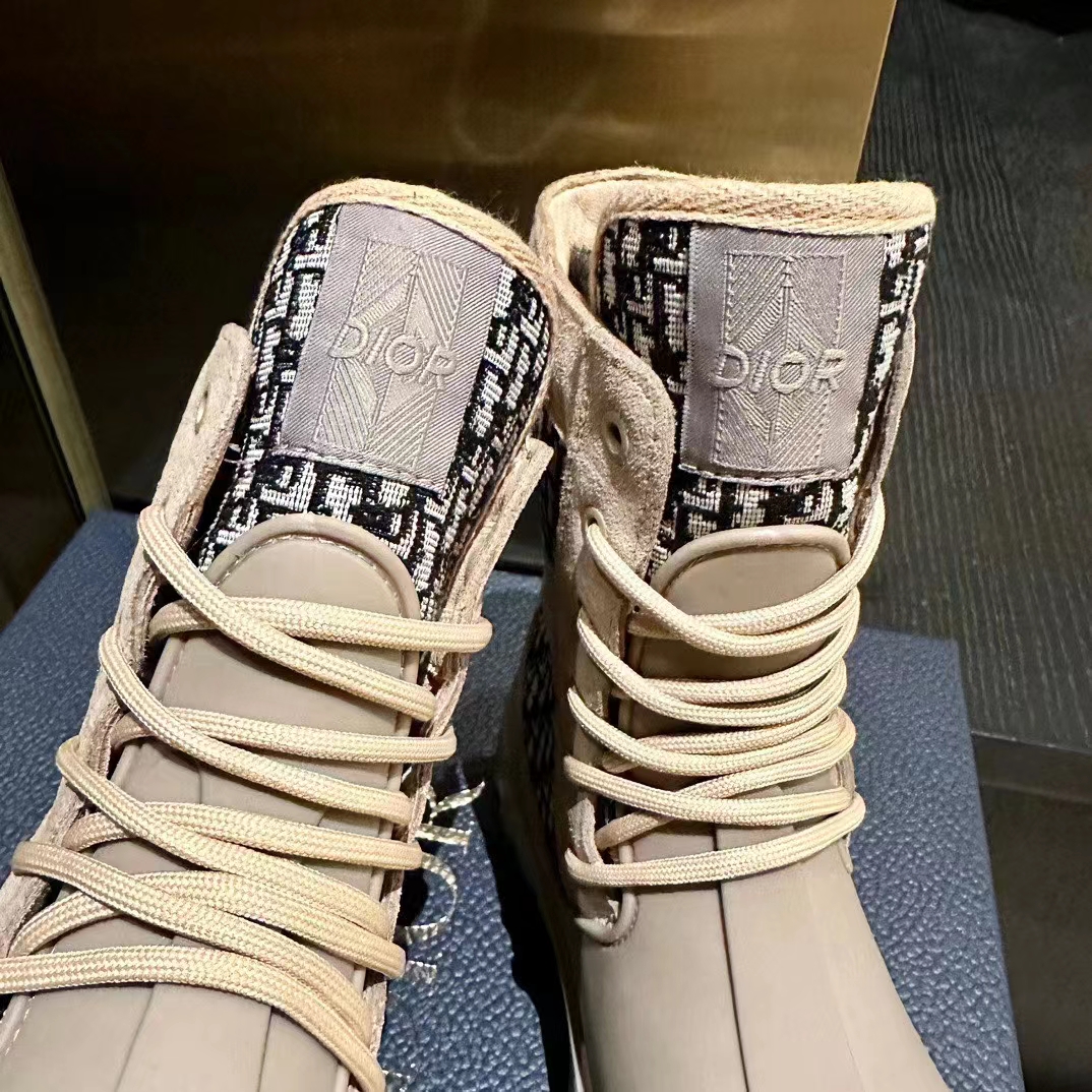 Dior Unisex CD Dior Garden Lace-Up Boot Beige Black Oblique Jacquard Brown Rubber