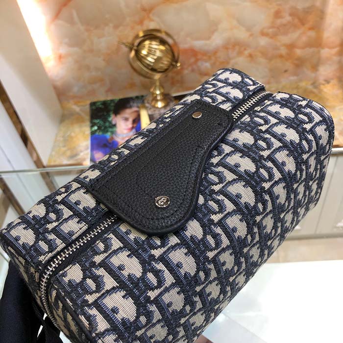 Dior Unisex CD Dior Lingot Toiletry Case Beige Black Oblique Jacquard Grained Calfskin