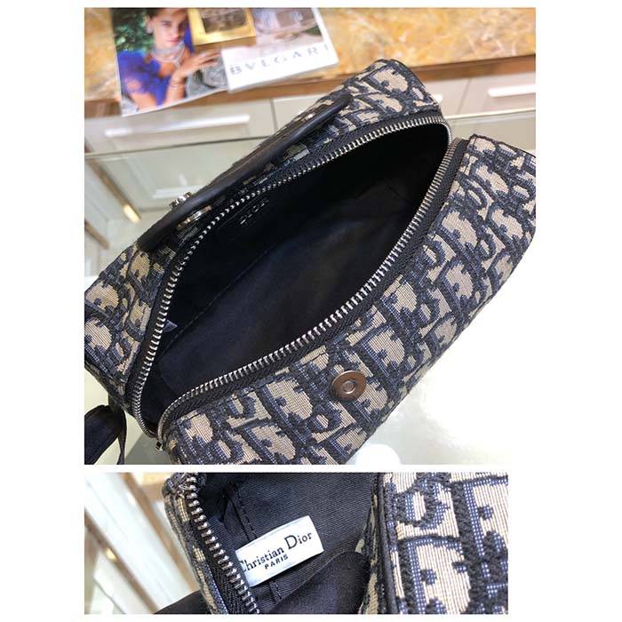 Dior Unisex CD Dior Lingot Toiletry Case Beige Black Oblique Jacquard Grained Calfskin