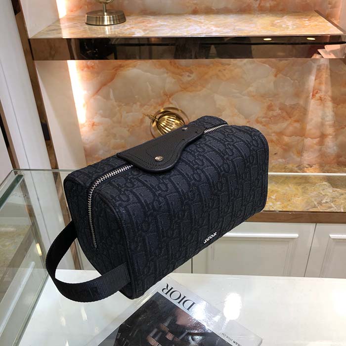 Dior Unisex CD Dior Lingot Toiletry Case Black Dior Oblique Jacquard Grained Calfskin