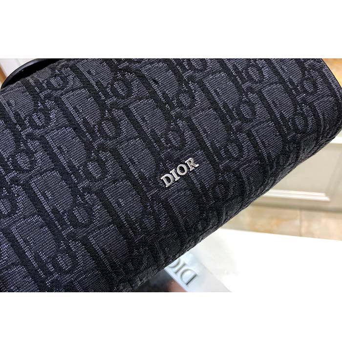 Dior Unisex CD Dior Lingot Toiletry Case Black Dior Oblique Jacquard Grained Calfskin