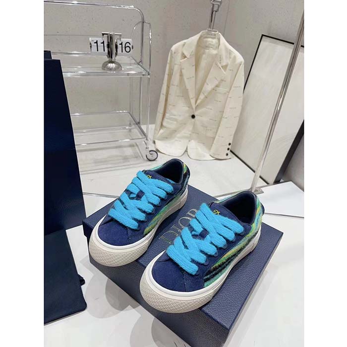 Dior Unisex CD Dior Tears B33 Sneaker Blue Multicolor Mohair Navy Blue Suede