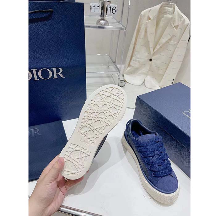 Dior Unisex CD Dior Tears B33 Sneaker Blue Oblique Denim Peace Sign Navy Blue Suede