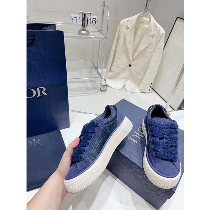 Dior Unisex CD Dior Tears B33 Sneaker Blue Oblique Denim Peace Sign Navy Blue Suede