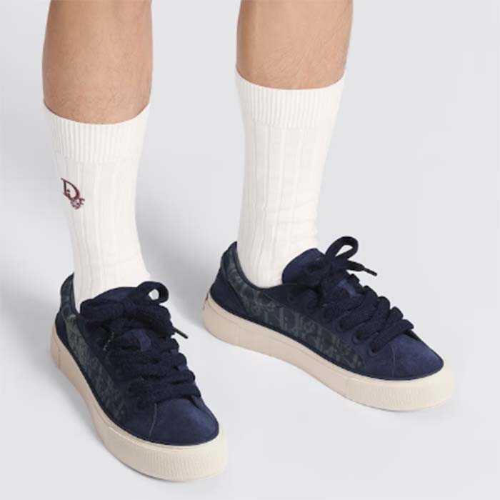 Dior Unisex CD Dior Tears B33 Sneaker Blue Oblique Denim Peace Sign Navy Blue Suede
