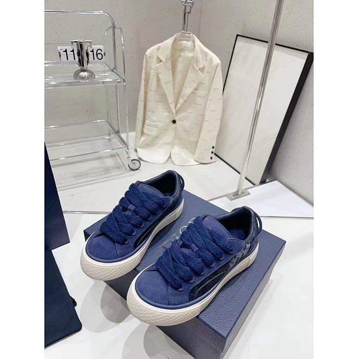Dior Unisex CD Dior Tears B33 Sneaker Blue Oblique Denim Peace Sign Navy Blue Suede