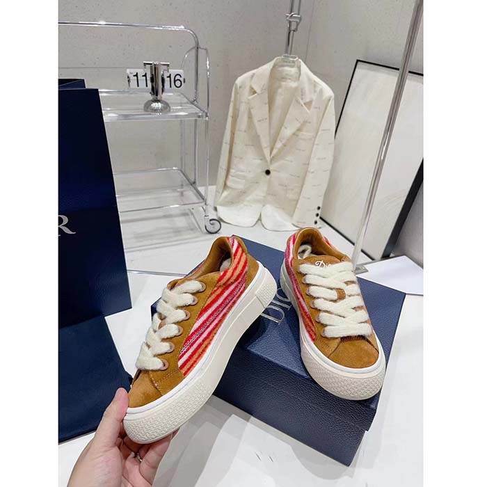 Dior Unisex CD Dior Tears B33 Sneaker Red Multicolor Mohair Brown Suede