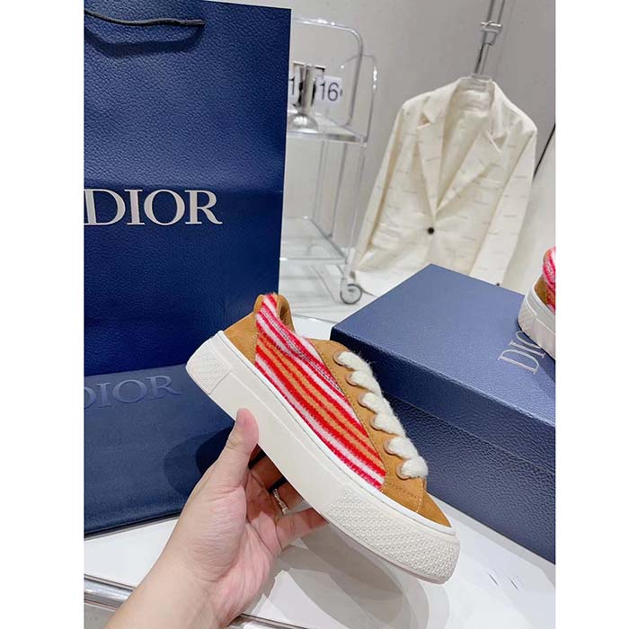 Dior Unisex CD Dior Tears B33 Sneaker Red Multicolor Mohair Brown Suede