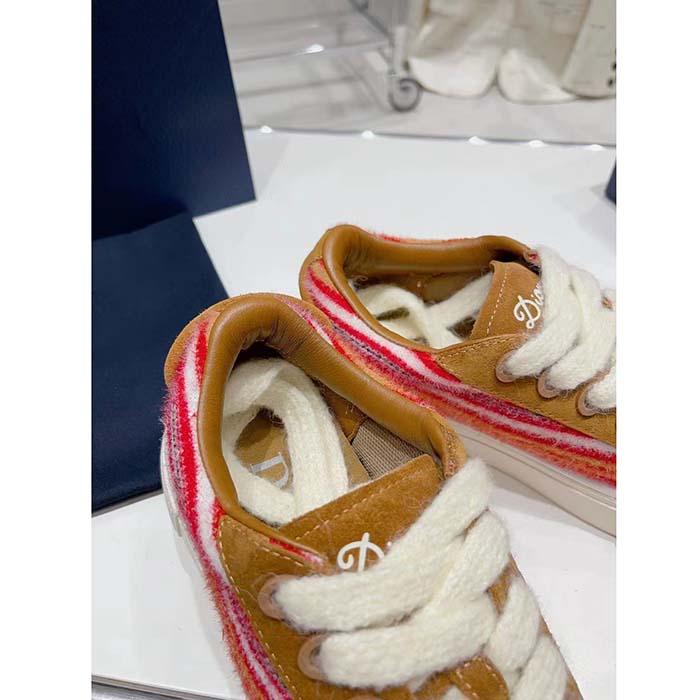 Dior Unisex CD Dior Tears B33 Sneaker Red Multicolor Mohair Brown Suede