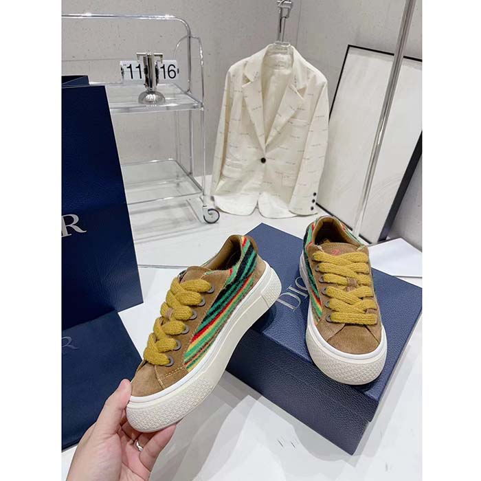 Dior Unisex CD Dior Tears B33 Sneaker Yellow Multicolor Mohair Brown Suede