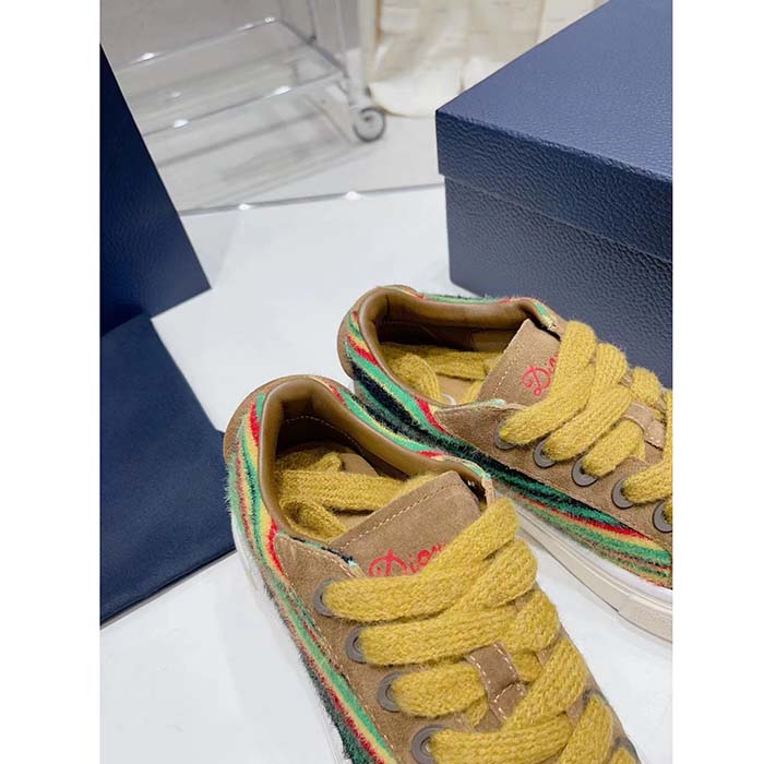 Dior Unisex CD Dior Tears B33 Sneaker Yellow Multicolor Mohair Brown Suede